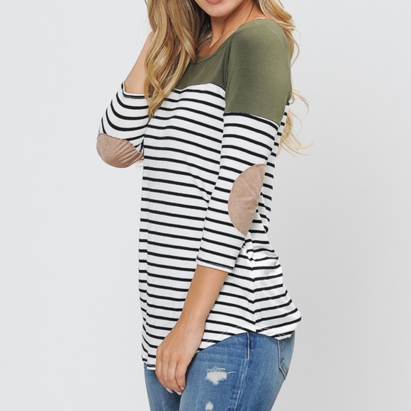 3/4 SLEEVE COLOR BLOCK TOP WITH ELBOW PATCH - Picture 5 of 7